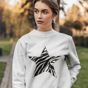 Womens Zebra Print Star Fashion Sweatshirt Gift