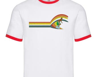 Retro Surfer Mens Ringer T-Shirt, Surfing Gift For Him