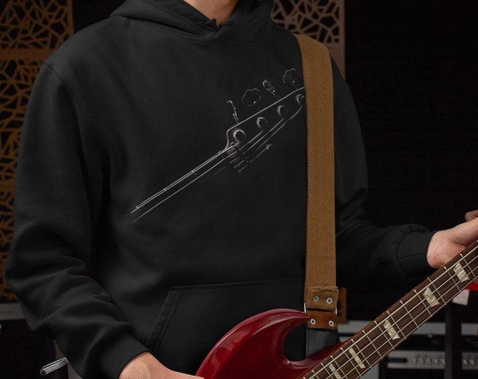 Bass Guitar Hoodie, Minimalist Design, Mens Womens Unisex Fit Bassist Music Gift