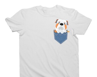 British Bulldog Pocket Dog Organic Cotton T-Shirt - Mens, Womens or Kids