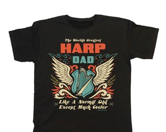 Eco Friendly Fathers Day Gift T-Shirt Organic Mens, Worlds Greatest HARP Dad - Organic Cotton - Mens Musician T-Shirt