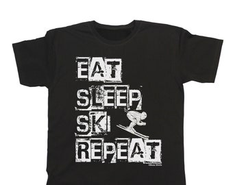 Kids Eat Sleep Ski Repeat - Organic Cotton - T-Shirt Boys Girls Skiing Gift Skier Top Suit, Sustainable Gift