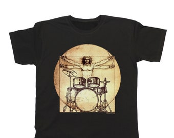 Da Vinci Drummer Kids camiseta de algodón orgánico - Niños niñas Niños Unisex Fit Música Urbana Divertida