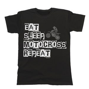 EAT Sleep MOTOCROSS Repeat Kids Organic Cotton T-Shirt Boys Girls Kids Unisex Fit Motorbike image 1