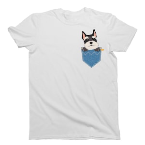 SCHNAUZER Pocket Dog Tee Cotton T-Shirt - Mens, Womens or Kids