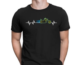 Motorcycle Heartbeat Chopper T-Shirt- Organic Cotton - Mens Funny Biker Motorbike Christmas Gift, Sustainable Gift