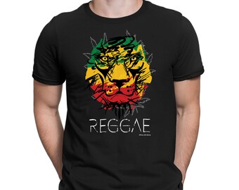 Heren Reggae Muziek T-shirt Tee Katoen - Reggae Leeuw Cannabisblad