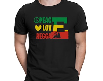 Heren Reggae Muziek T-shirt Tee Katoen - Peace Love REGGAE