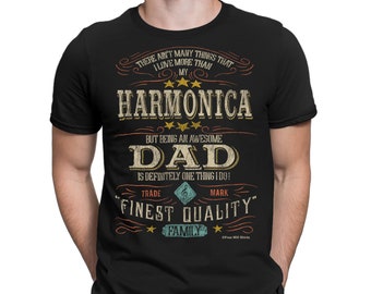 T-shirt cadeau fête des pères, HARMONICA DAD - Coton Bio - T-shirt d’anniversaire de musicien