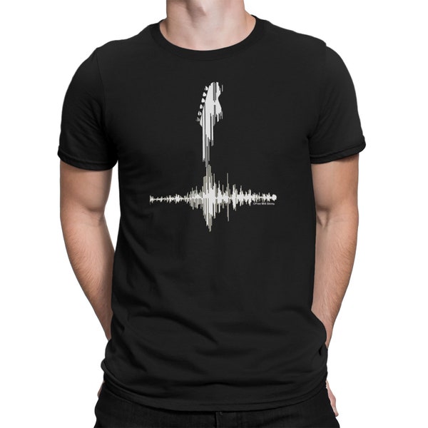 Mens Guitarist T-Shirt Stanley Stella, WHITE GUITAR FREQUENCY, Organic Cotton Electric Acoustic Bass, Sustainable Gift