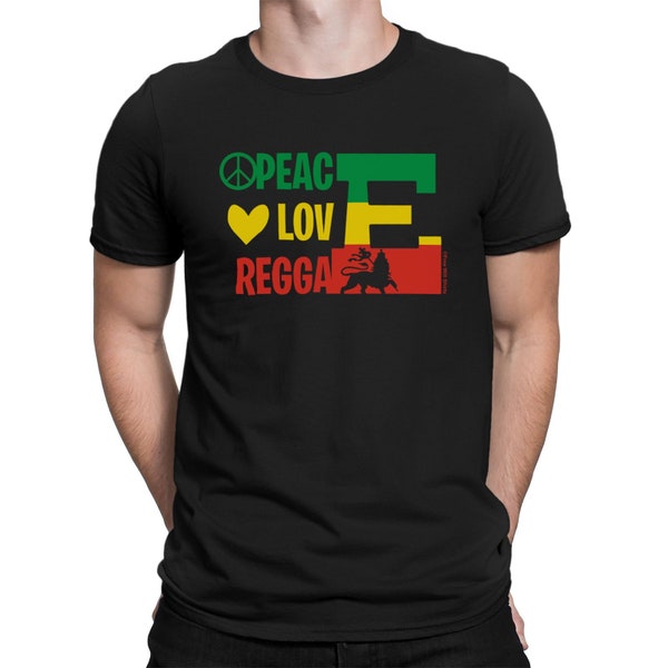 Mens Reggae Music T-Shirt Organic Cotton - Peace Love REGGAE