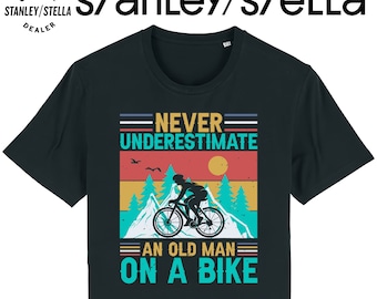 Mens Cycling T-Shirt, Never Underestimate An Old Man On A Bike, Cyclist Clothing Made From Organic Cotton