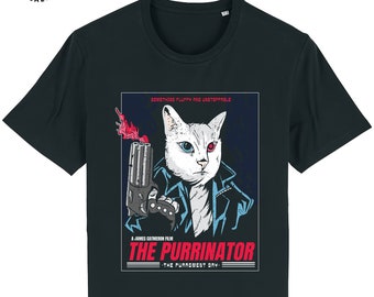 Kids Funny Cat T-Shirt, The Purrinator, Organic Cotton Pet Gift Clothing Boys Girls