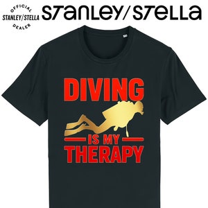 Mens Scuba Diving T-Shirt, Diving Is My Therapy, Made From Tee Cotton