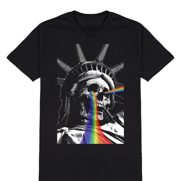 Mens Womens Gay Statue Of Liberty Skull T-Shirt - Organic Cotton - Pride Festival LGBT