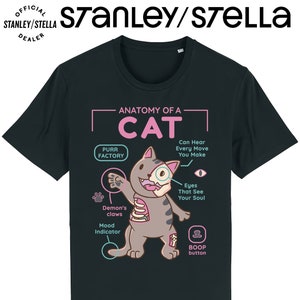 Kids Funny Cat T-Shirt, Anatomy Of A Cat, Organic Cotton Pet Gift Clothing Boys Girls