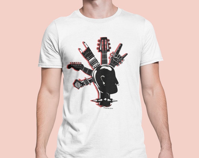 Mens Punk Guitar Mohawk Music T-Shirt Organic Cotton - Anarchist Guitarist Tee