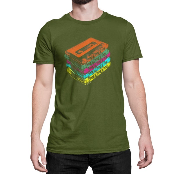 Retro Music Cassette Tapes - Organic Cotton - | Mens T-Shirt | Retro 80s Festival Tee, Sustainable Gift