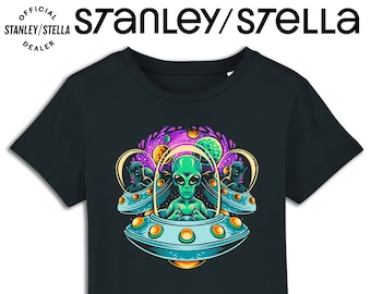 T-shirt Alien Flying Saucers Kids, sur le thème de la planète spatiale UFO, 100% coton biologique pour garçons et filles