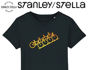 Camiseta de ciclismo para niños, arte de línea de bicicleta, camiseta de ropa de algodón, niños niñas unisex