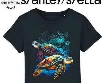 Kids Scuba Diving T-Shirt, Ocean Turtles Art Sea, Made From Organic Cotton, Boys Girls Unisex