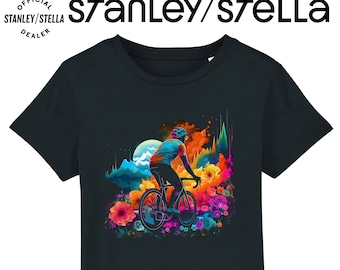 Camiseta de ciclismo para niños, flores escénicas de arte en bicicleta, camiseta de ropa de algodón, niños niñas unisex