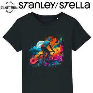 Kids Cycling T-Shirt, Biking Art Scenic Flowers, Clothing Tee Cotton, Boys Girls Unisex