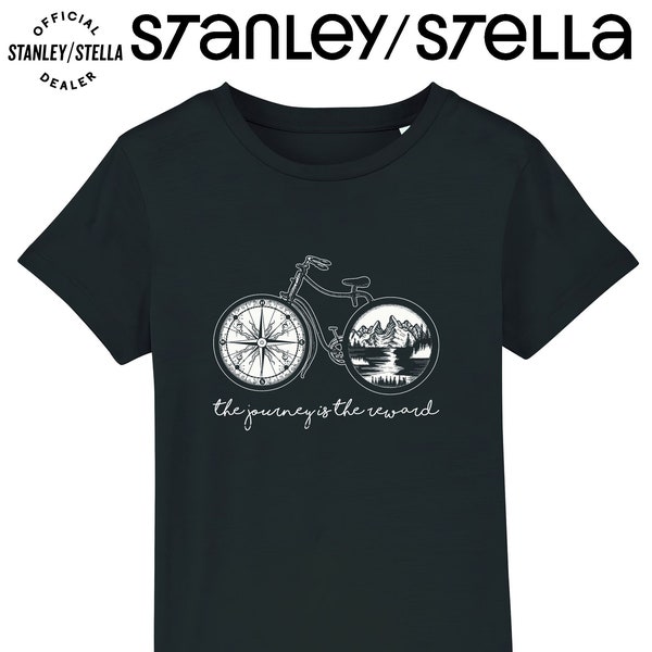 Kids Cycling T-Shirt, The Journey Is The Reward, Clothing Organic Cotton, Boys Girls Unisex