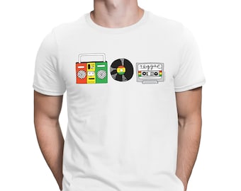 T-shirt Reggae Homme - Reggae Sounds - Ghetto Blaster Vinyl Record Cassette - Coton Bio , Cadeau Durable