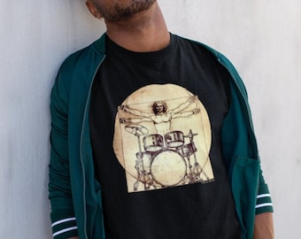 Da Vinci Drummer - Organic Cotton - T-Shirt Mens Ladies Unisex Fit Funny Urban Music, Sustainable Gift