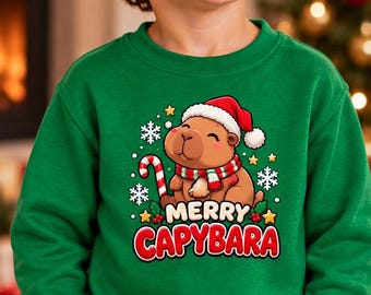 Merry Capybara Kids, size 3-4 Years Christmas Sweater, Boys Girls Sweatshirt