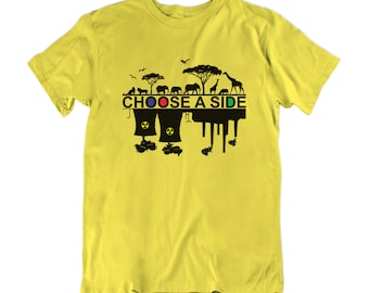 Climate Change Kids T-Shirt, Choose A Side Animals Pollution Planet, 100% Organic Eco-Friendly Boys Girls Unisex