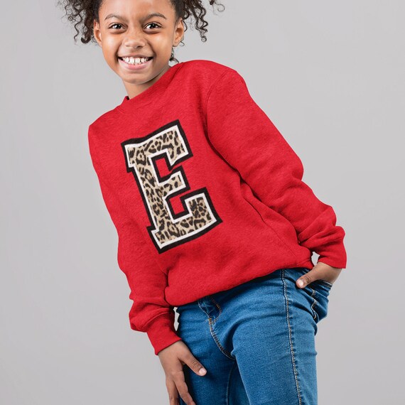 Girls Leopard Print Alphabet Initial Red Sweatshirt Etsy