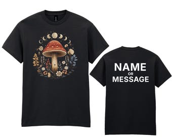 T-shirt Mushroom Forest, T-shirt Cottagecore Moon Phase, gepersonaliseerd shirt