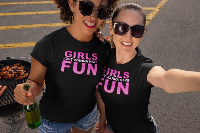 Girls Wanna Have Fun Womens T-Shirt, Organic Cotton, Ladies Retro Fancy Dress 80s Party Weekend image 1