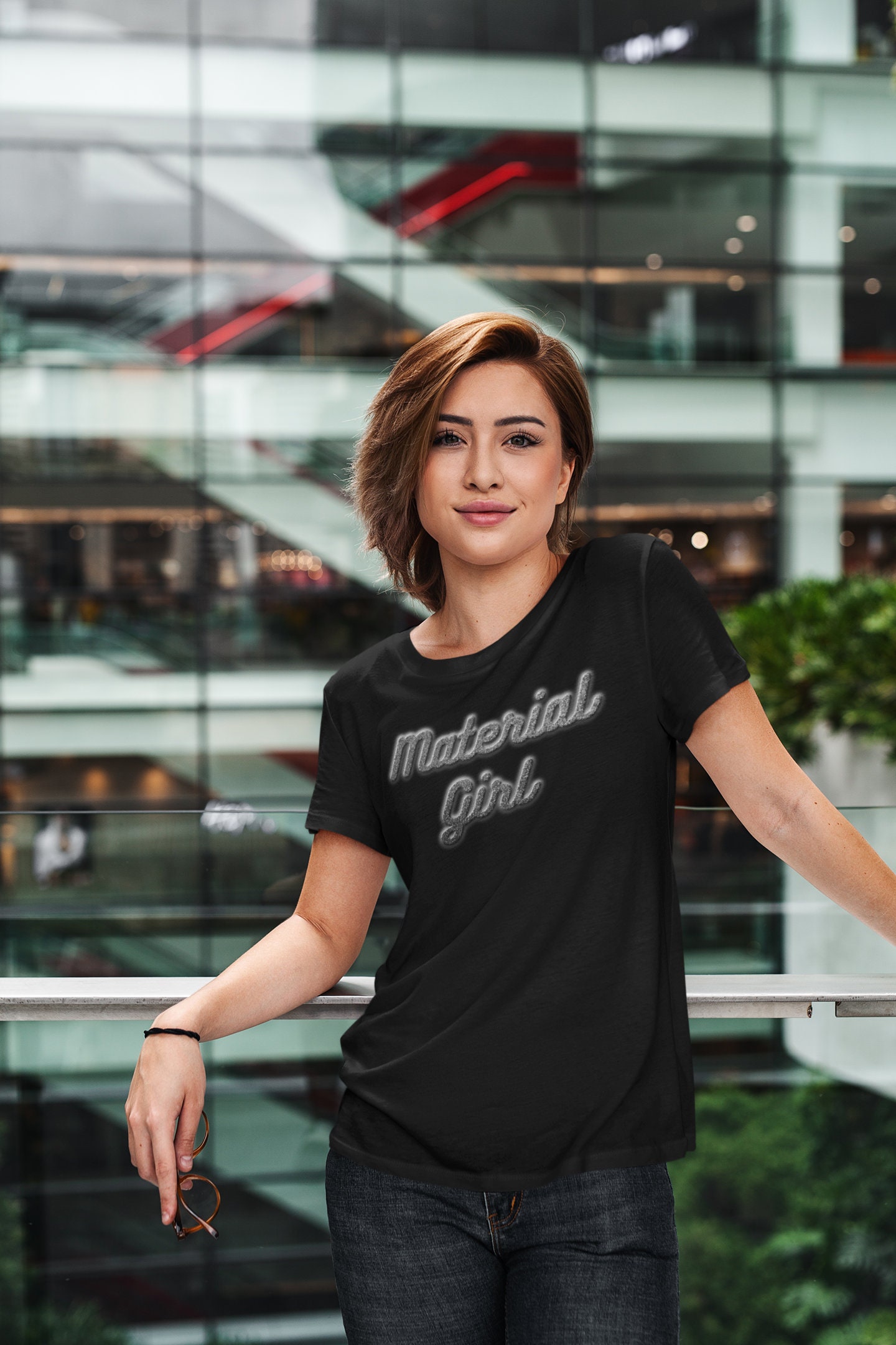 Material Girl 80s Glitter Effect Womens T-shirt, Tee Cotton
