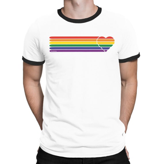 regional Museum absorption Retro Heart Strip Organic Cotton T-shirt With Gay Pride - Etsy