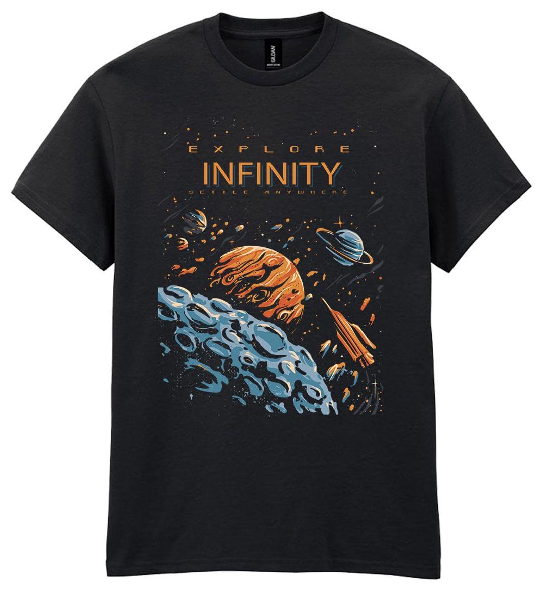 Explore Infinity Planets Themed T-shirt, Mens Womens Unisex Space