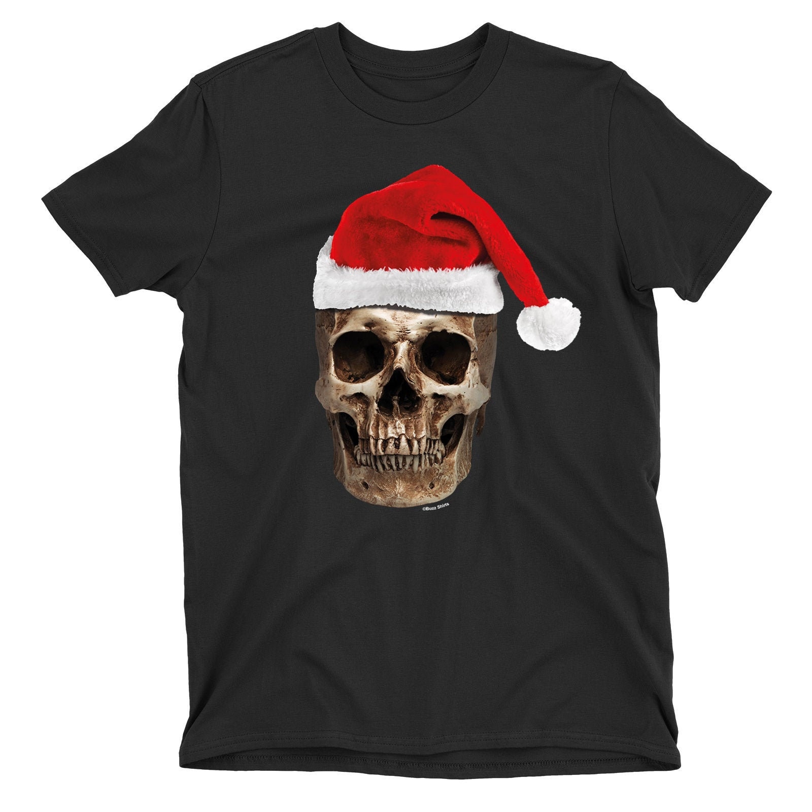 Image of Santa Hat Skull - Mens Christmas Organic Cotton T-Shirt Funny Festive Clothing