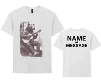 T-Shirt with Bear Playing Guitar, Personalised Tee
