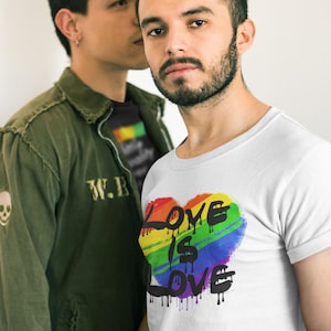 Love Is Love Rainbow Heart - Tee Cotton - Mens GAY T-Shirt - LGBT Pride Fashion Clothing Gift
