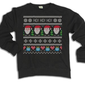 Mens Womens CHRISTMAS Sweater Ho Ho ho SANTA Tree, Knitted Pattern style Funny Jumper Gift