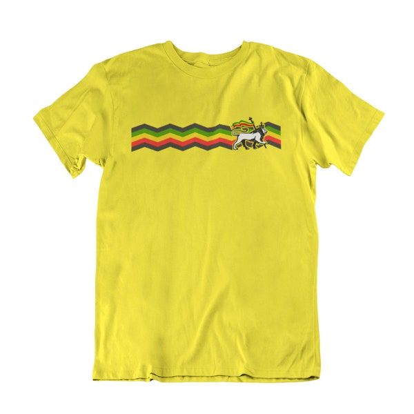 LION JUDAH Rasta Streifen - Unisex BioBaumwoll T-Shirt Jamaika Musik Retro