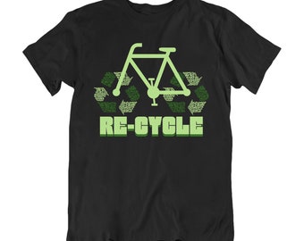 Climate Change Kids T-Shirt, RE-CYCLE Cycling Theme Recycling Slogan, 100% Organic Eco-Friendly Boys Girls Unisex