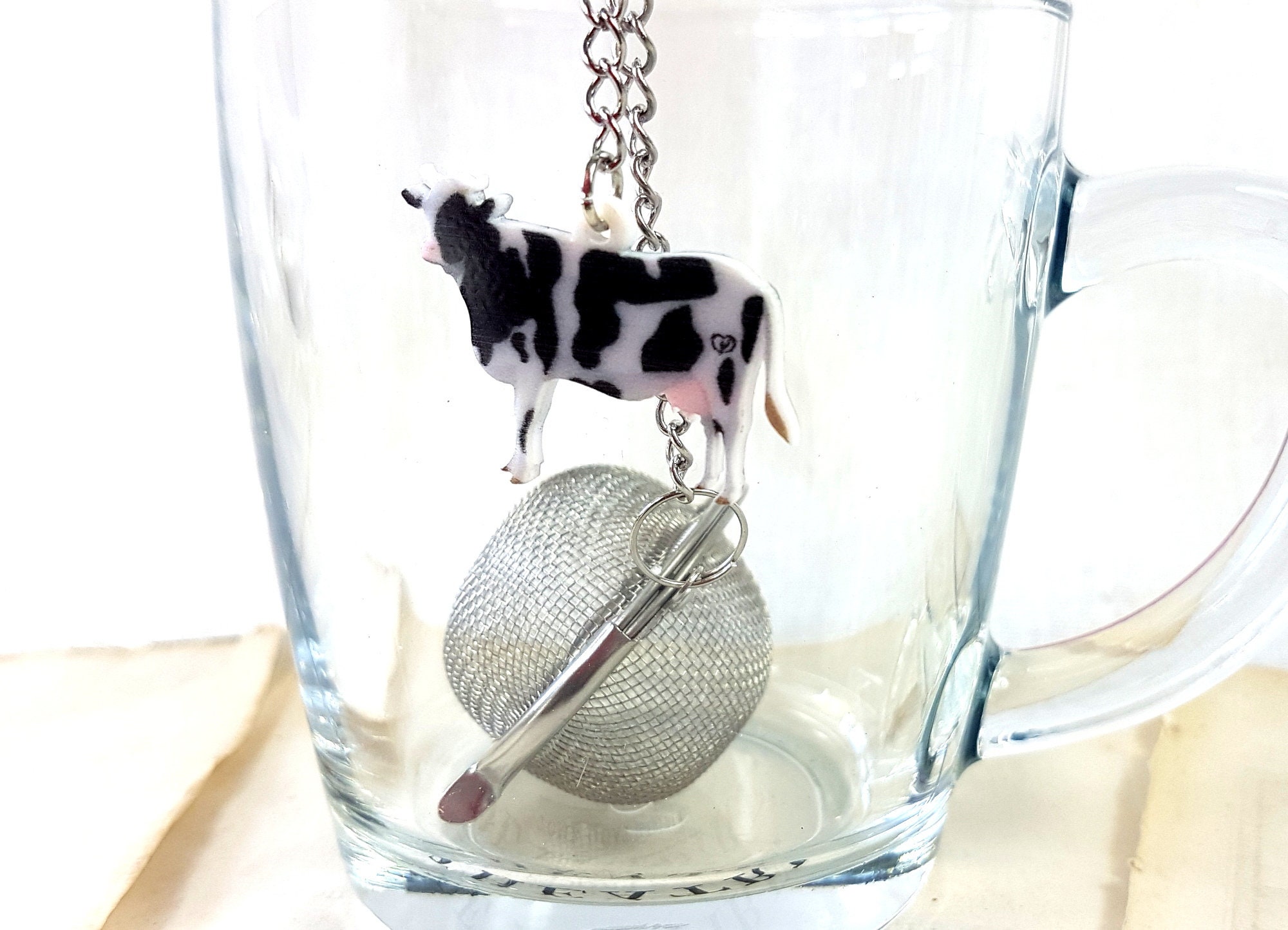 Boule d'infuseur de Thé en Maille avec Vache Frisonne Pour Feuilles Fraîches Vrac, Cadeau d'amateur 