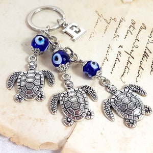 LLAVERO DE MAL DE OJO personalizado con inicial, Vidrio azul grande, mati griego turco, regalo de monograma de carta, Nazar turco Buena suerte