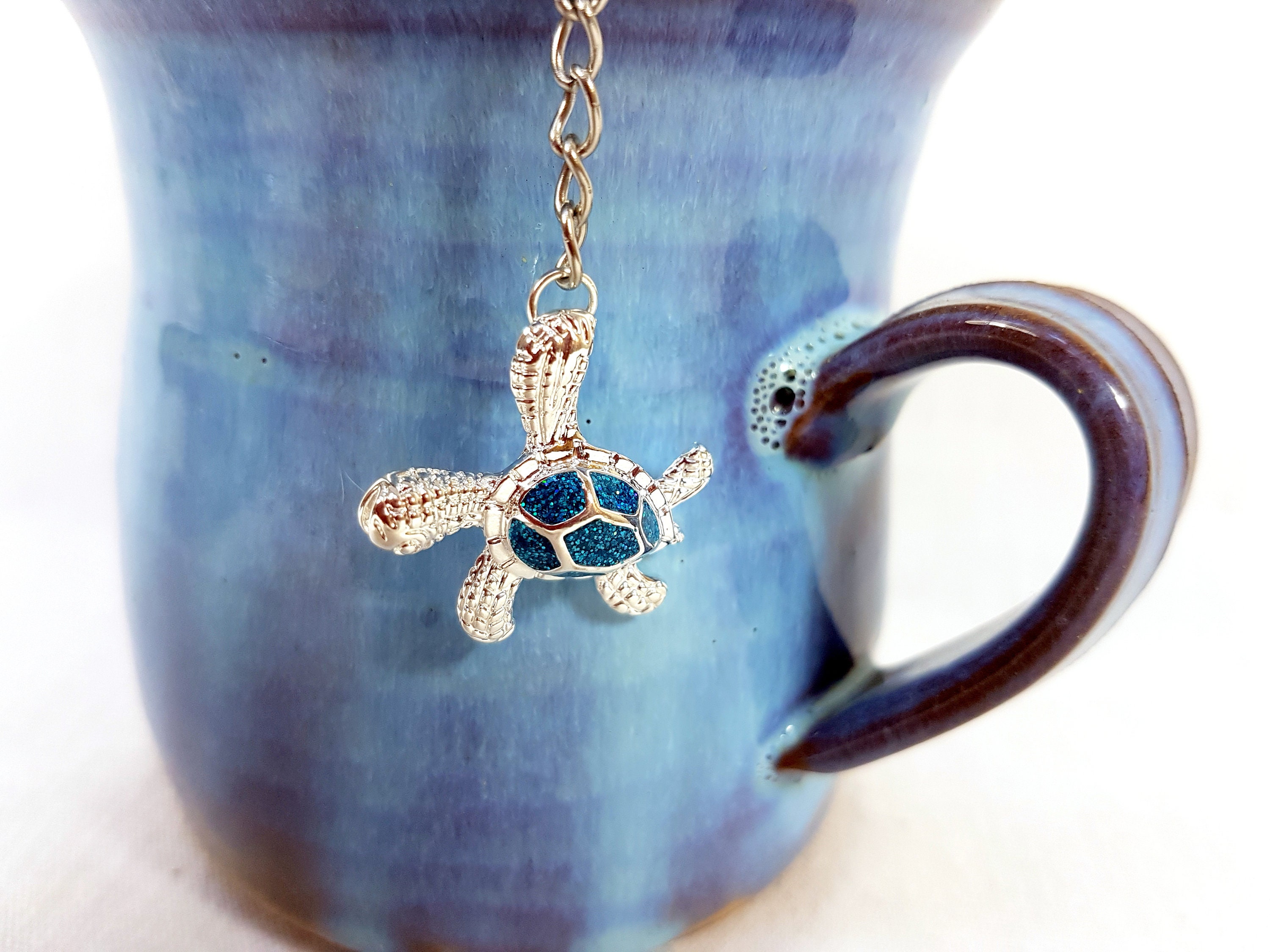 Infuseur de Thé Pendentif Blue Turtle, Porte-Thé à Feuilles Mobiles, Passoire en Acier Inoxydable Ma