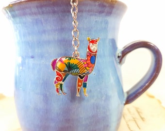 Mesh Tea Infuser with Alpaca Llama, for loose leaf tea, Tea Strainer, high tea lover, gift for her, unique present, spring multicolor enamel