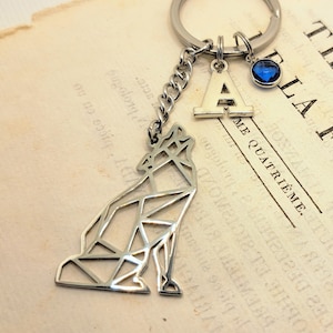 High quality Wolf keyring, stainless steel wolf keychain, wolf fan lover, wild animal nature monogram letter initial personalized birthstone