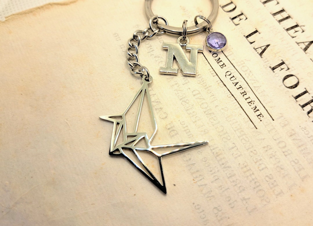 Origami Crane Keychain, Stainless Steel Crane Keyring, Bird Lover, Honor, Good Fortune, Loyalty